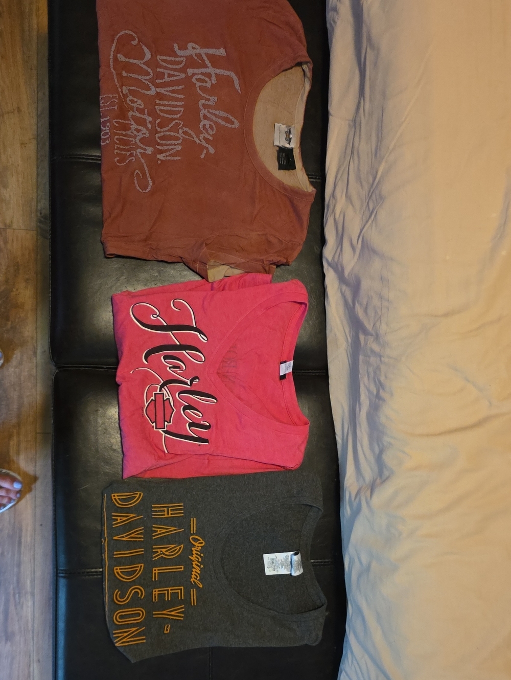 3 Harley-Davidson Women's Short Sleeve Tees in Pink, Rust & Charcoal, Size Small